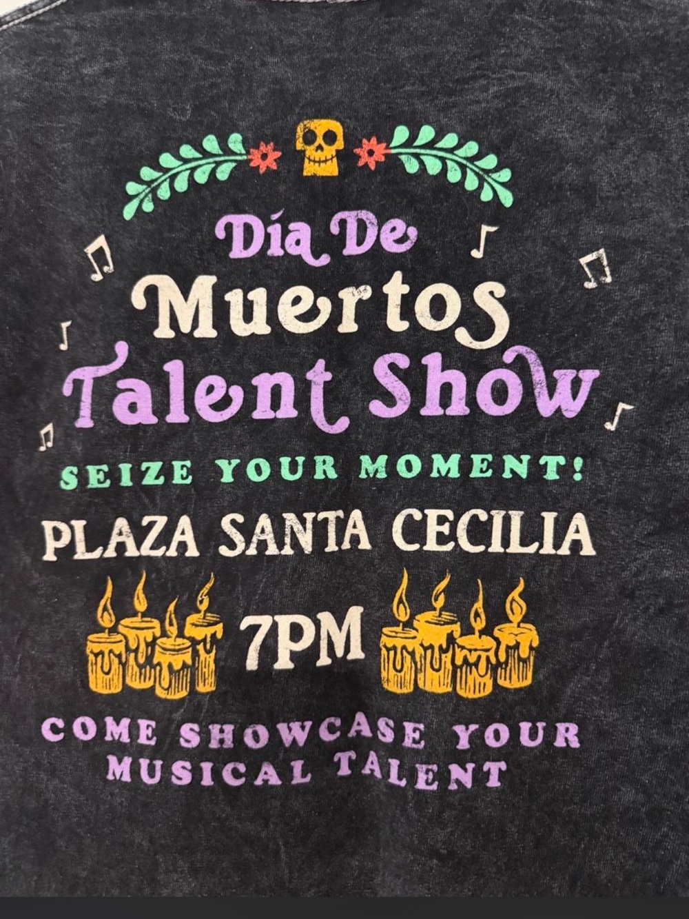 Coco Dia De Muertos Talent Show - Black/Grey oversized Crop Tee